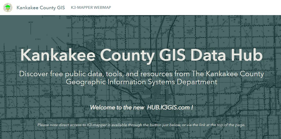 Image of and link to K3 GIS Open Data Hub Home Page